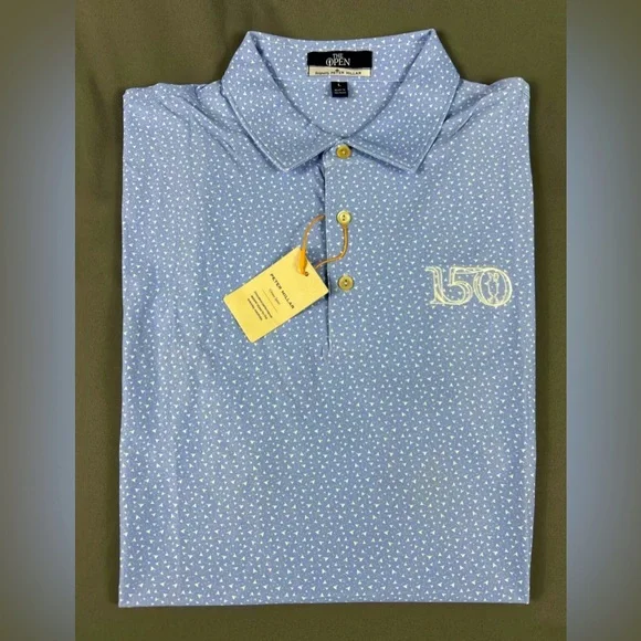 Peter Millar Golf Shirt Polo CS Summer Comfort British Open Logo Print Large - Picture 1 of 7